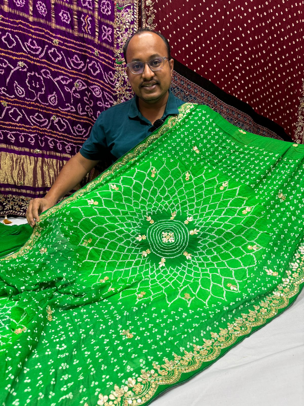 Latest New Pure Ojariya Chinon Gotapatti work Bandhani saree with blouse, KCPC, RG