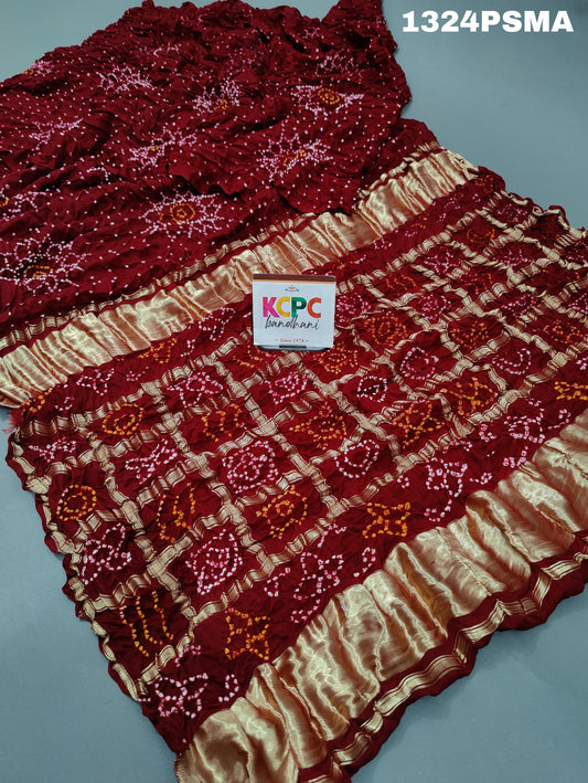 KcPc Beautiful New Design Pure Gaji silk Bandhani gharchola pallu Saree