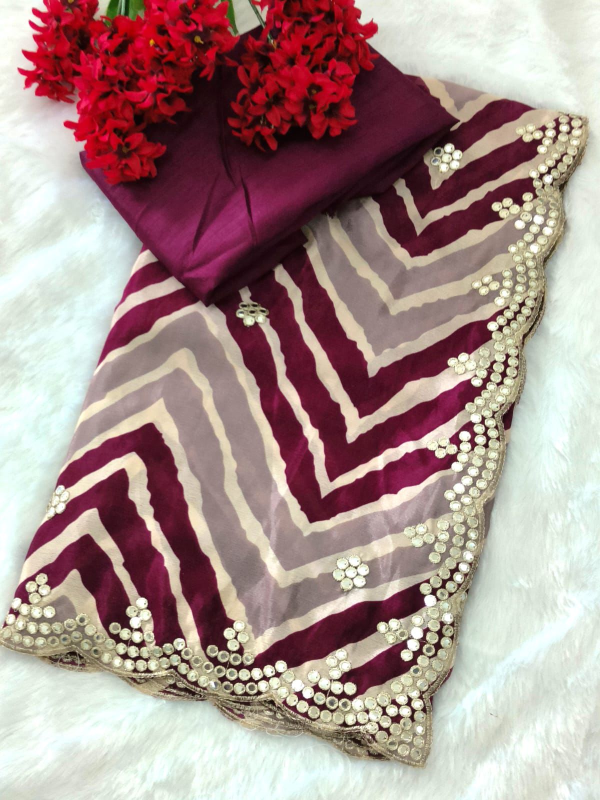 Chinon febric saree