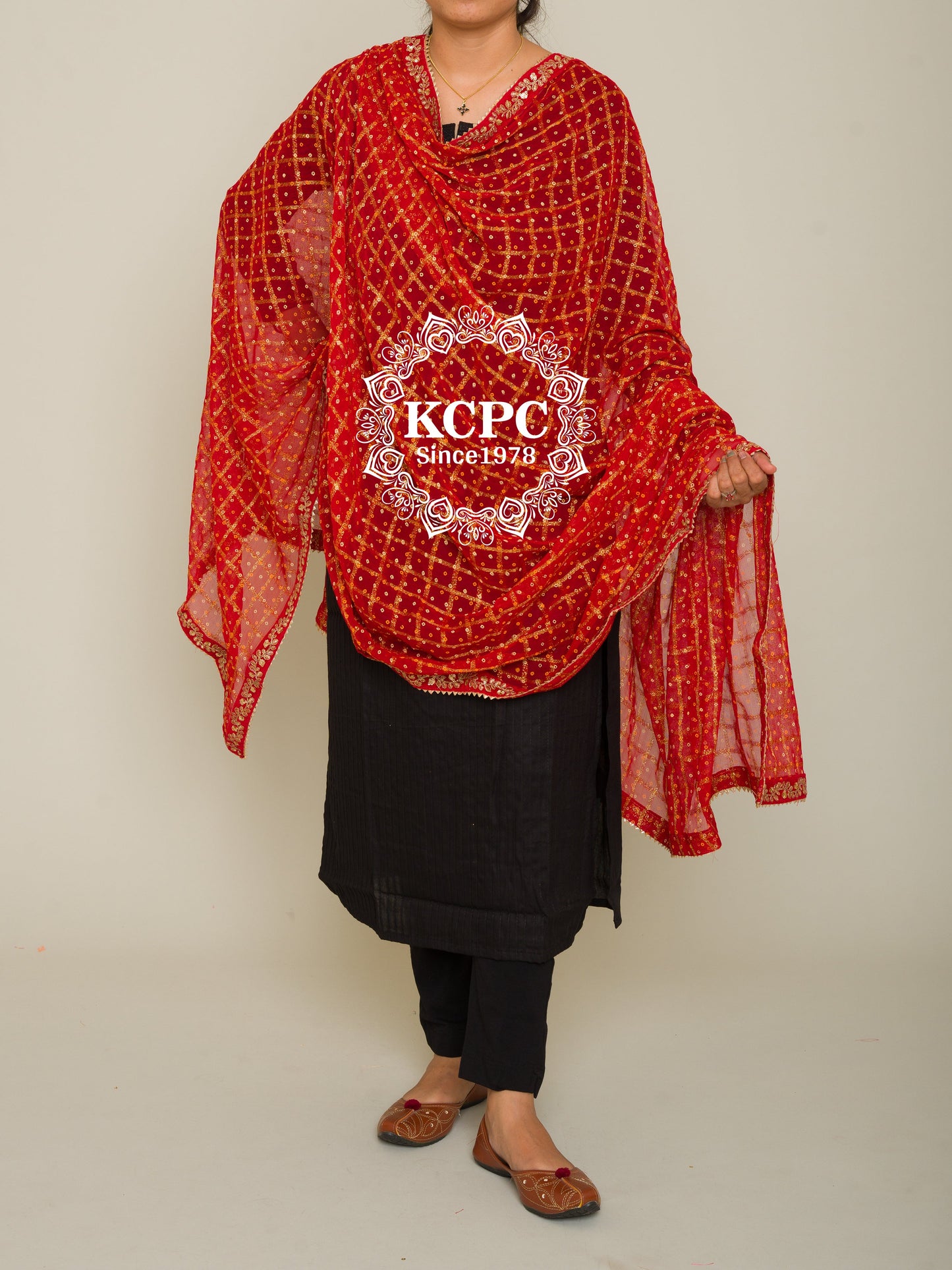 Pure Georgette Red Gharchola Bridal Dupatta with beautiful lightweight Gotapatti Border