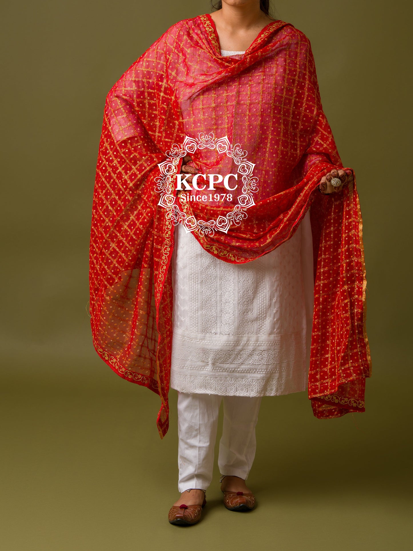 Pure Georgette Red Gharchola Bridal Dupatta with beautiful lightweight Gotapatti Border