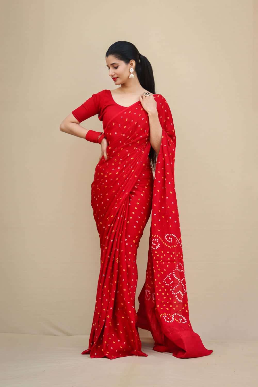 Pure Gaji Silk Bandhani Saree with blouse