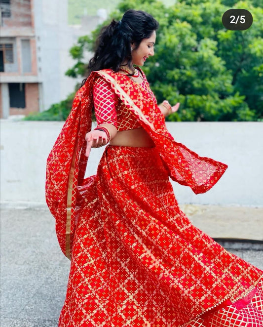Gharchola Rajasthani Bandhej Kotta Doriya Lehengas Nr Kml Red Lehenga