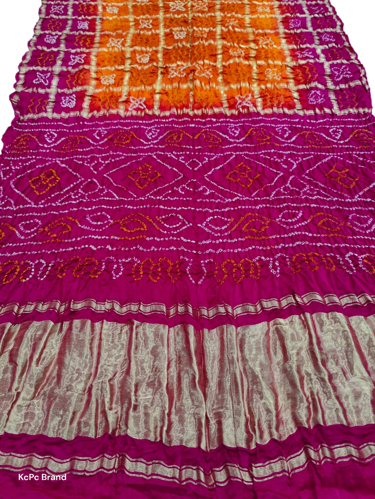 Pure Gaji Silk Bandhani Ghatchola Saree With Blouse