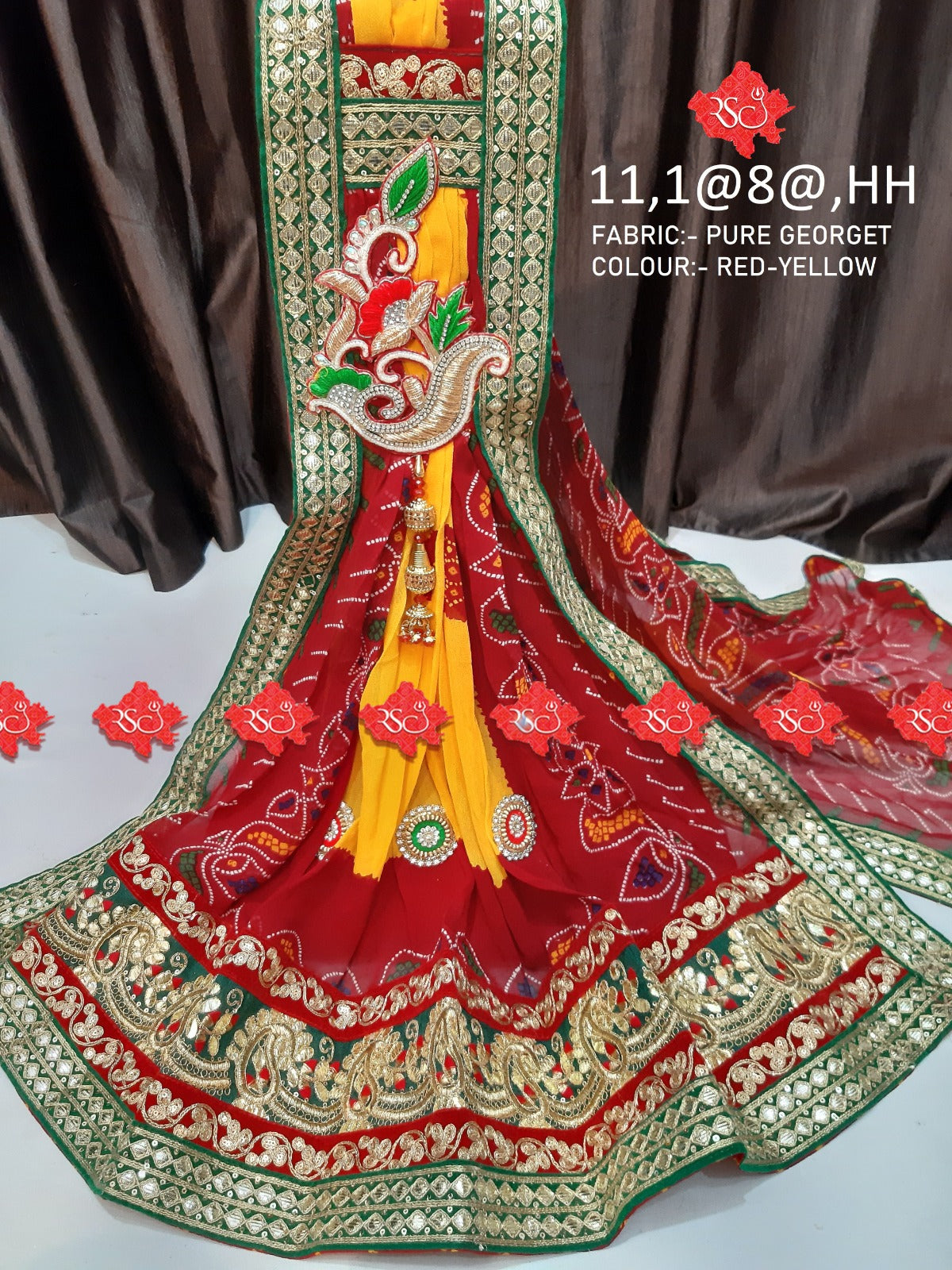 Beautiful Pure Georgat Odhna Or Pomcha Chunri Pila