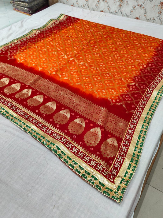 Pure Georgette Bandhani Ghatchola Dupattas With Gotapatti Border Or Kcpc Red Orange Dupatta