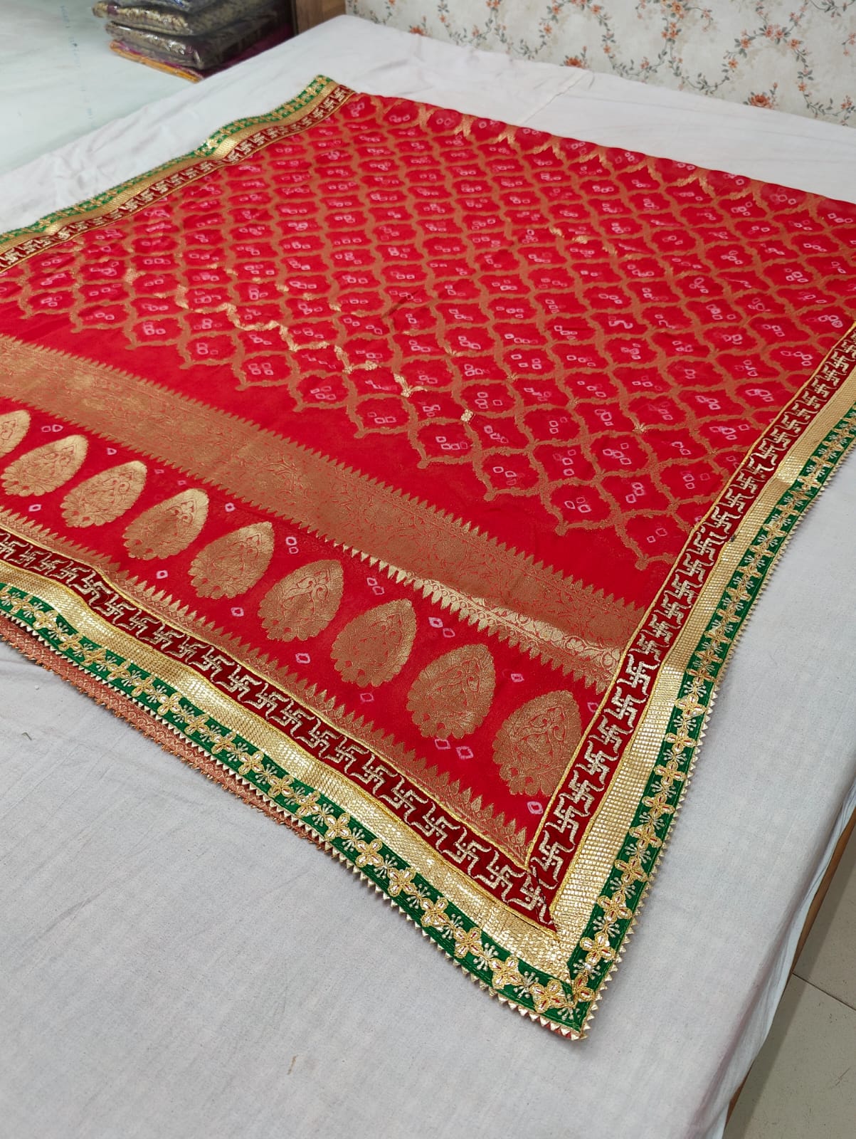 Pure Georgette Bandhani Ghatchola Dupattas With Gotapatti Border Or Kcpc Red Dupatta