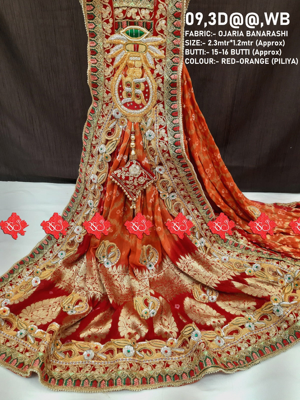 New Designer Ojariya Banarashi Bandhani Odhna Nr Rsc Red Orange Chunri Pila