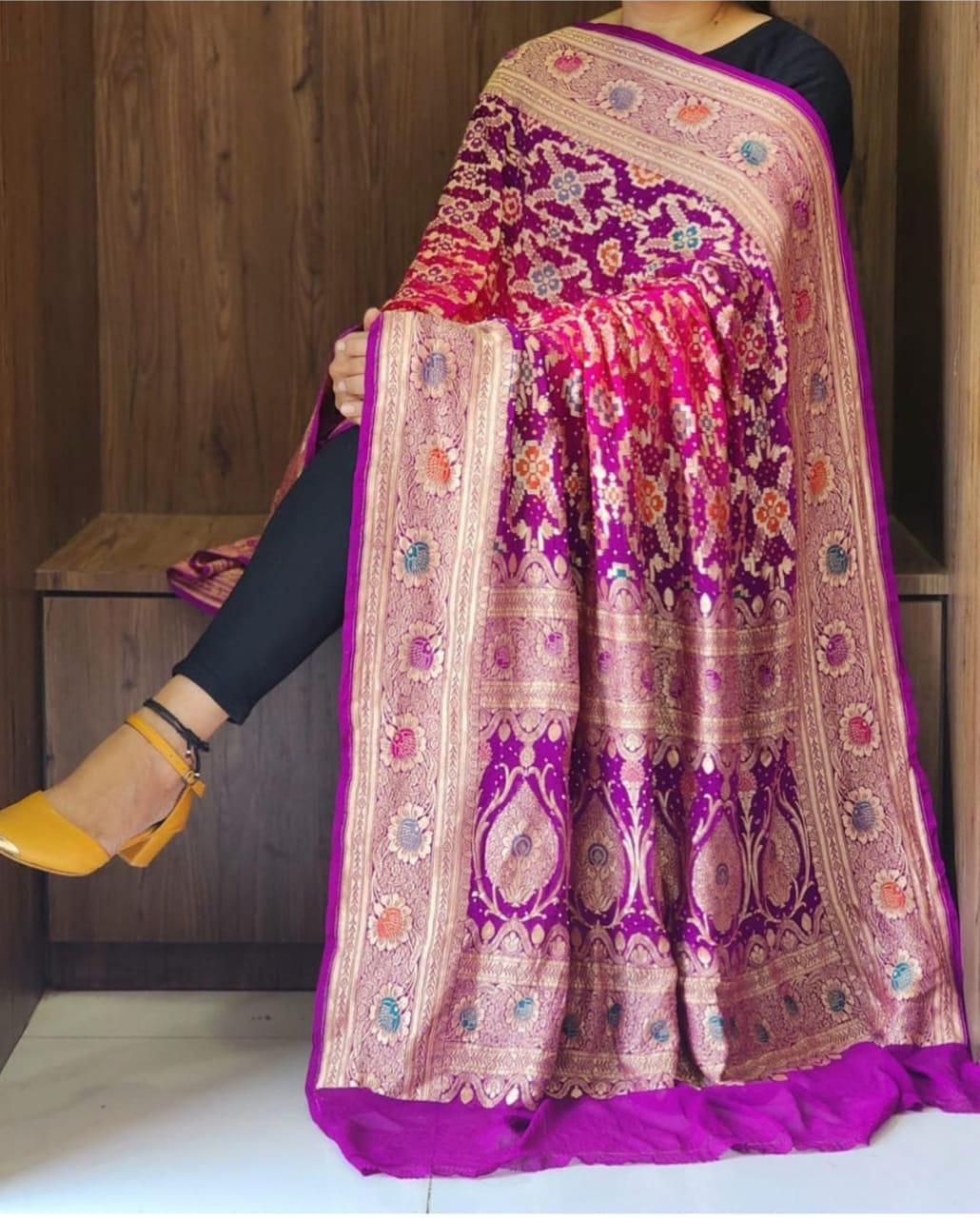 Pure Khaddi Georgette Meenakari Bandhj Duptta Kcpc Or Purple Pink Dupatta