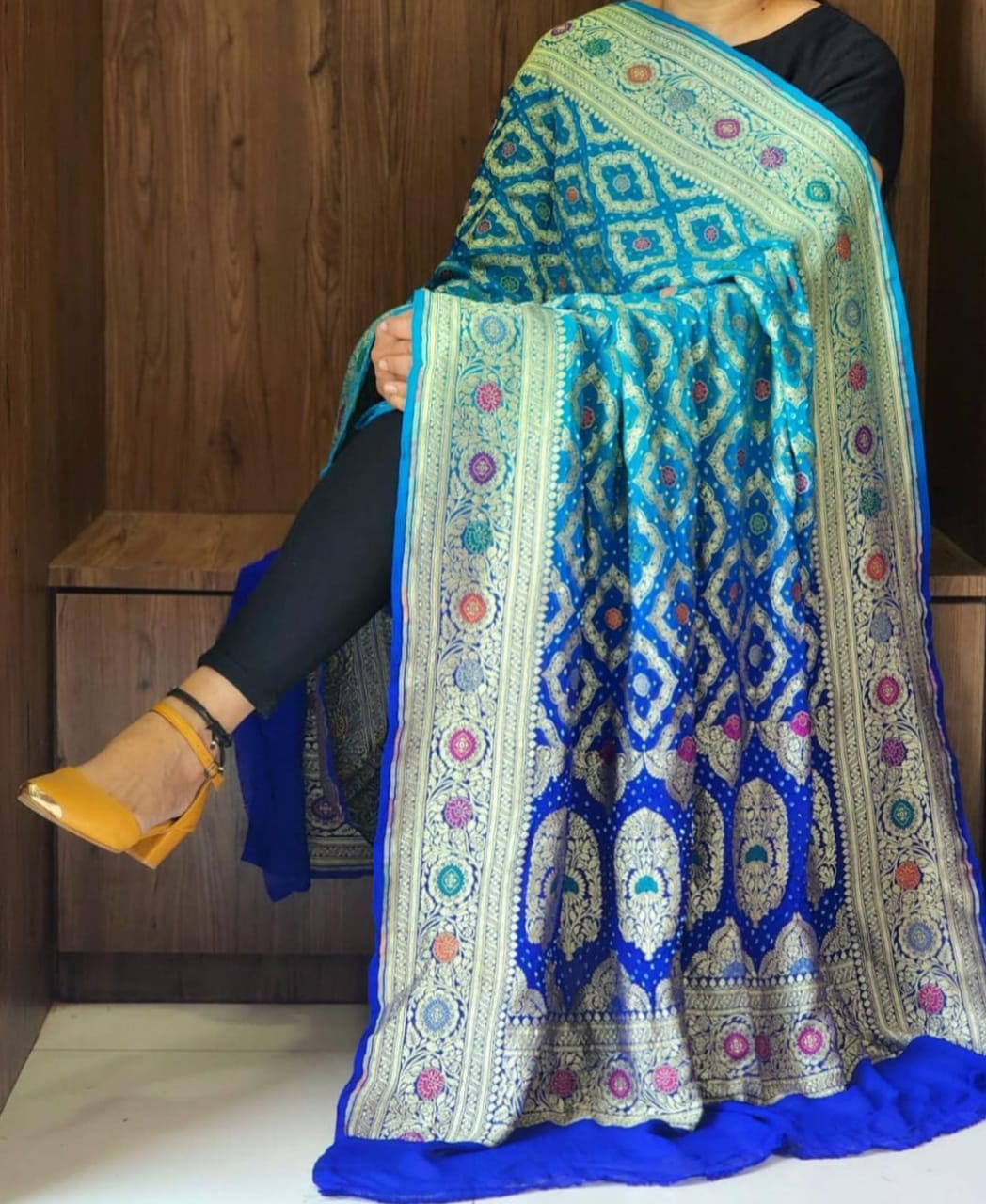 Pure Khaddi Georgette Meenakari Bandhj Duptta Kcpc Or Rama Blue Dupatta