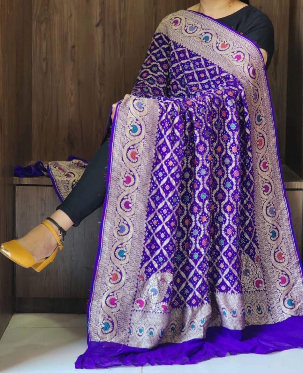 Pure Khaddi Georgette Meenakari Bandhj Duptta Kcpc Or Purple Dupatta