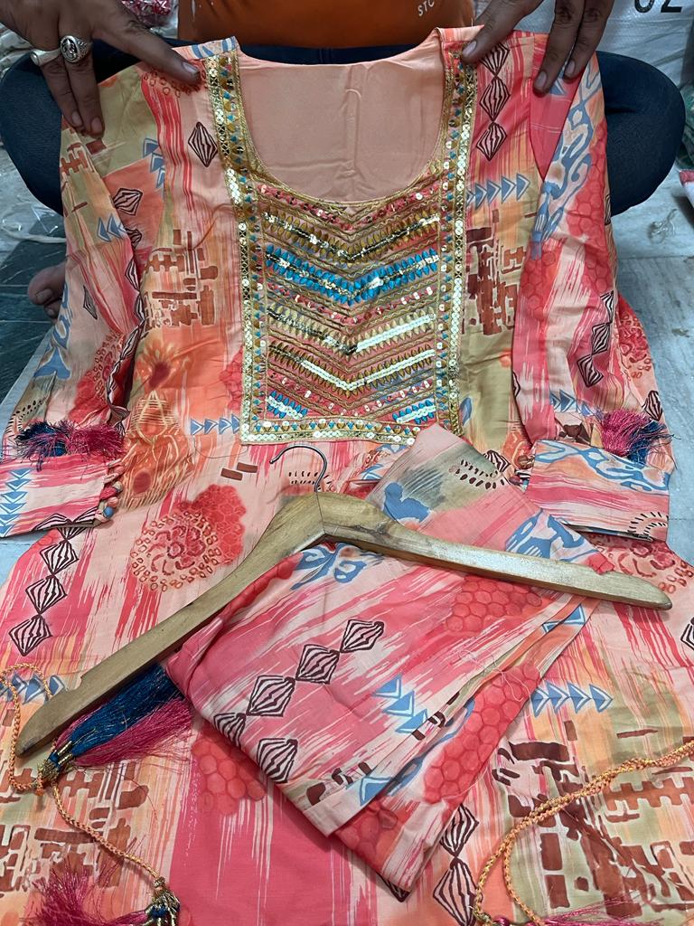 Beautiful Pure Decorated With Print Hand Embroidery Kurti Set Gs Nr Kurtis