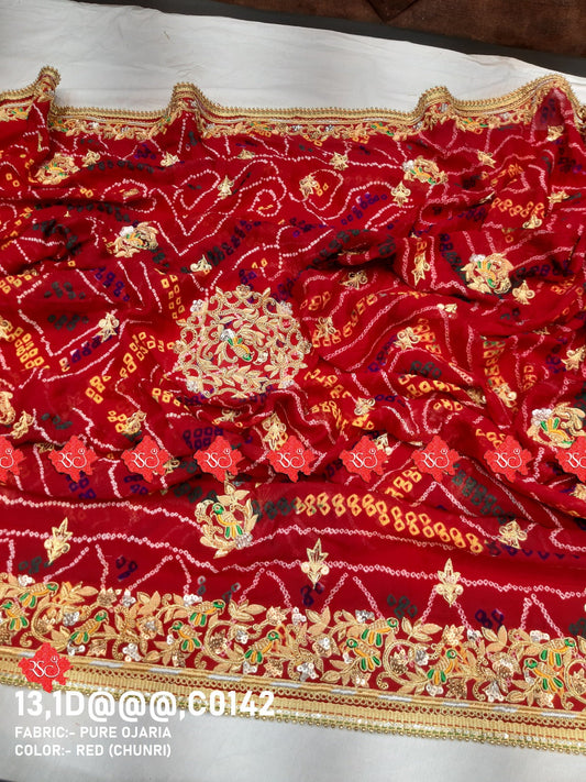 Pure Ojariya Handwork Zardoji Kolkata Special Marwari Chunri Odhna