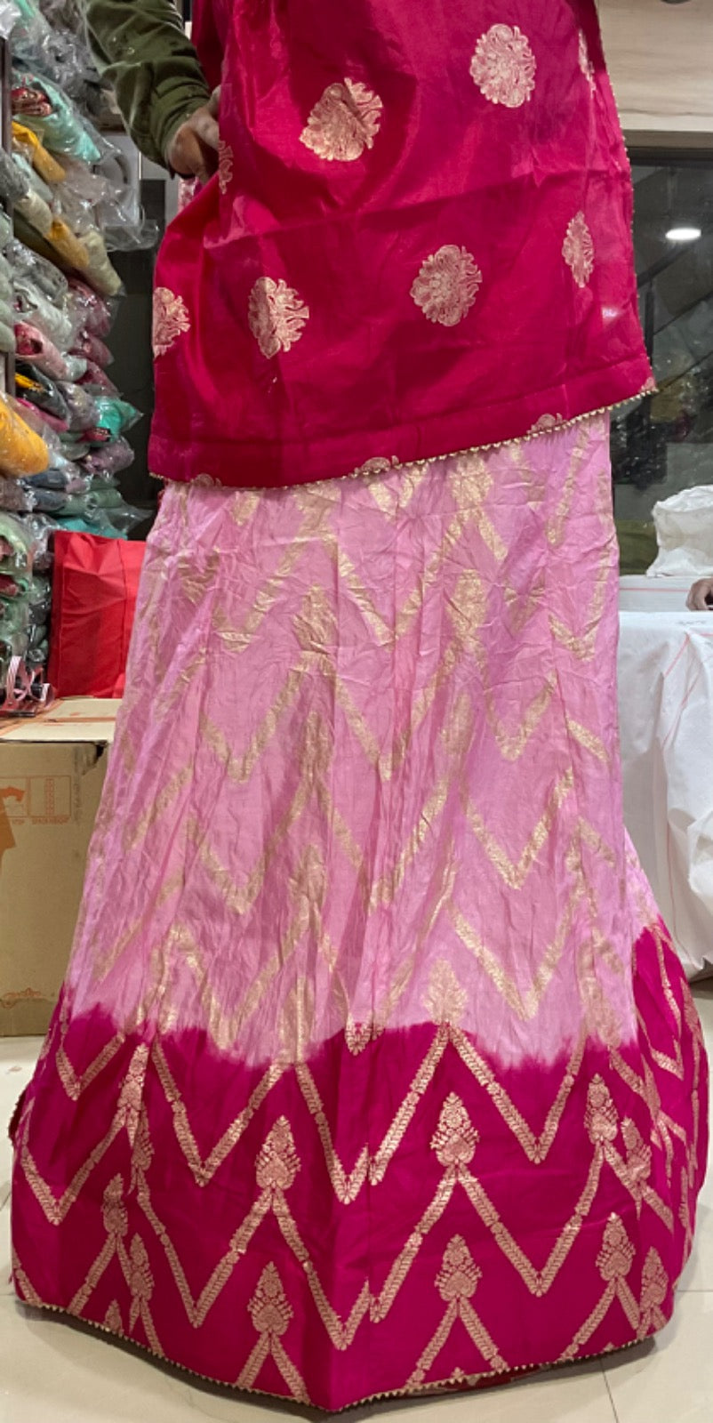 Beautiful Zari Silk Duptta Lehanga Kml Or Pink Rani Lehenga