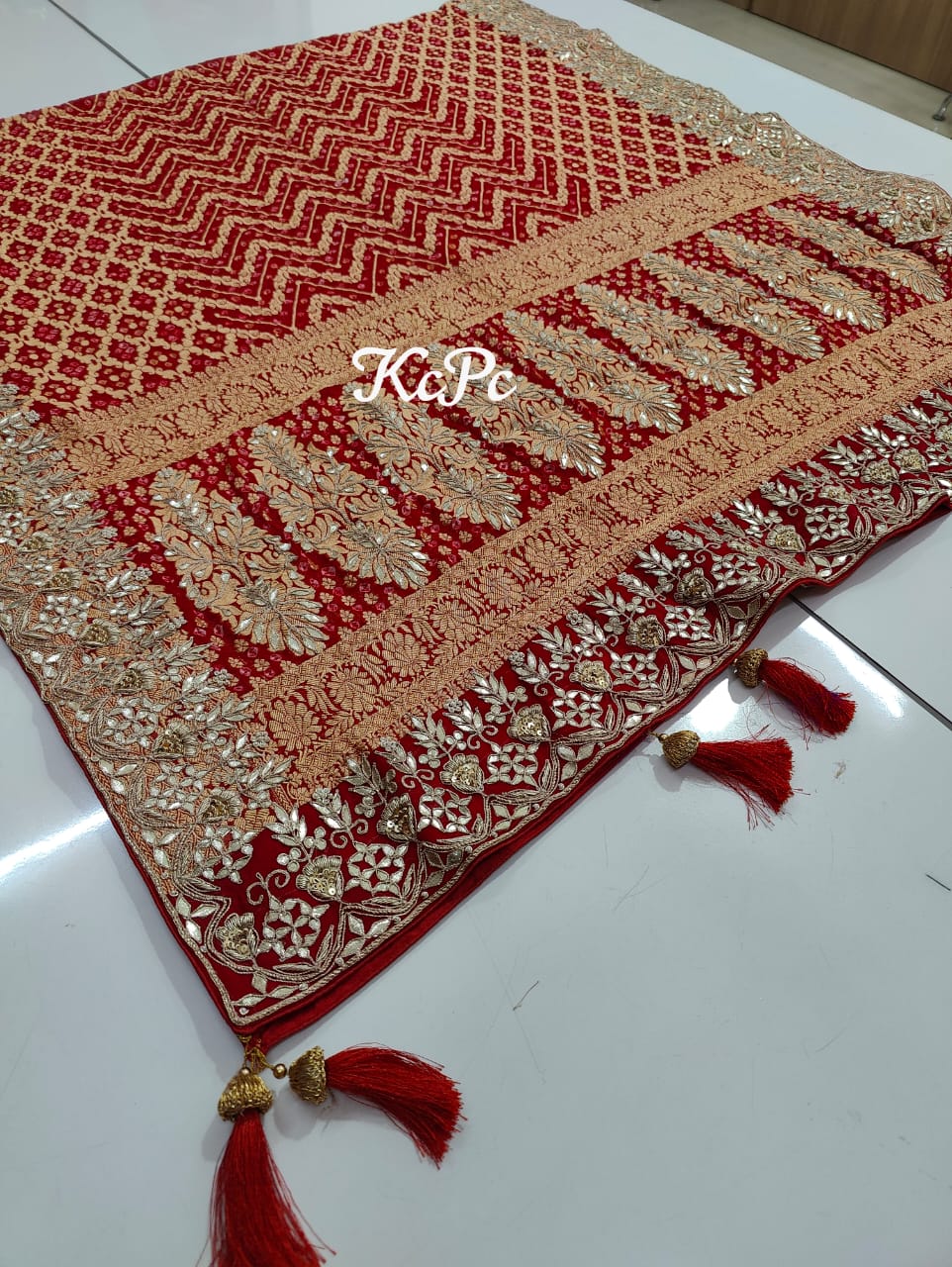 Pure Khaddi Georgette Upada Janglaw Bandhani Bridal Dupatta, KCPC,NR