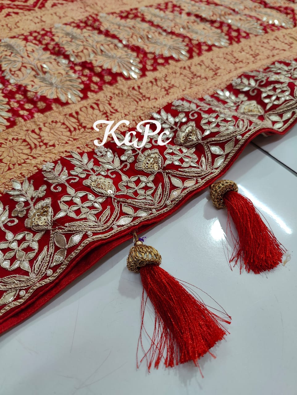 Pure Khaddi Georgette Upada Janglaw Bandhani Bridal Dupatta, KCPC,NR