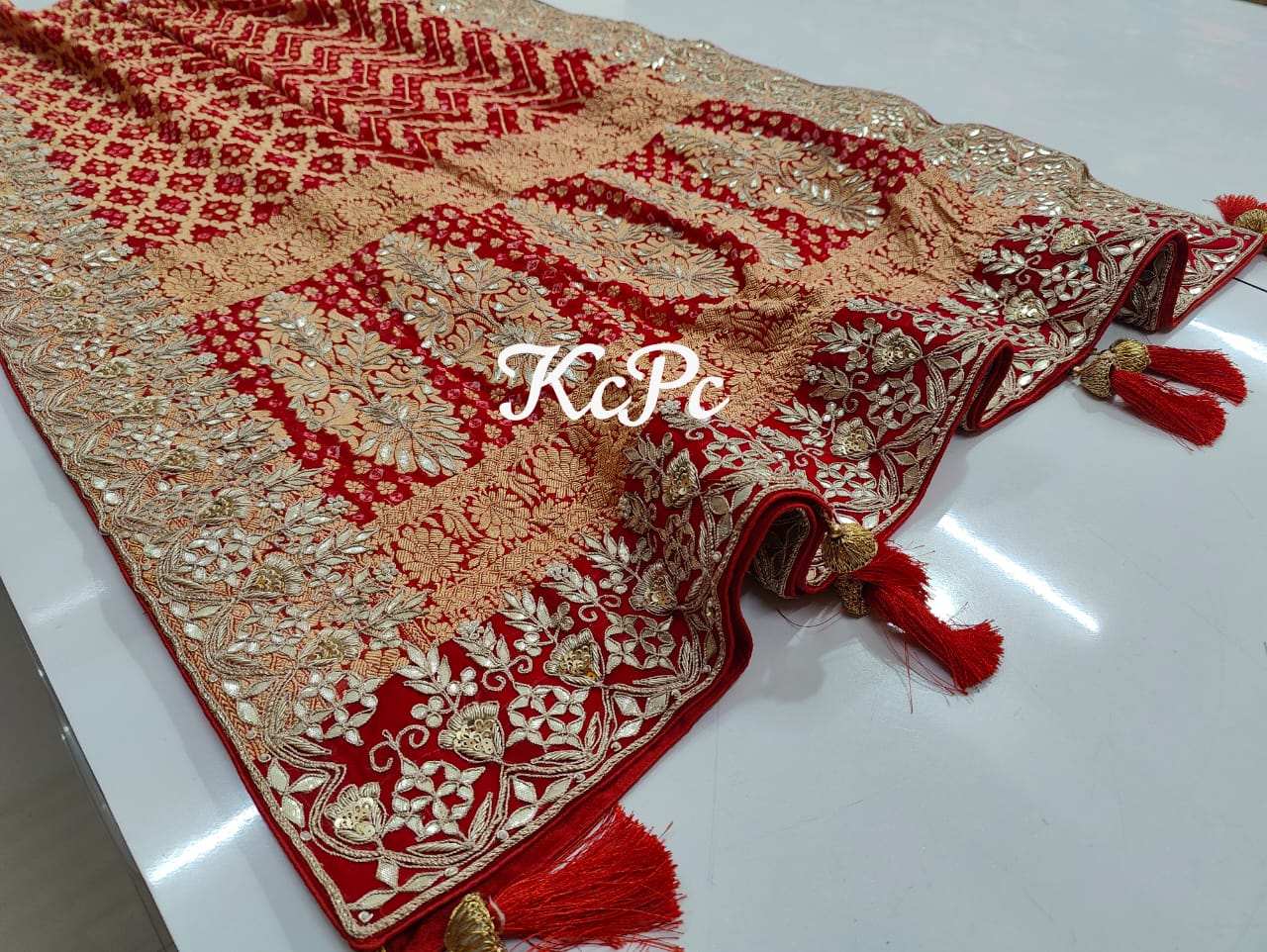 Pure Khaddi Georgette Upada Janglaw Bandhani Bridal Dupatta, KCPC,NR