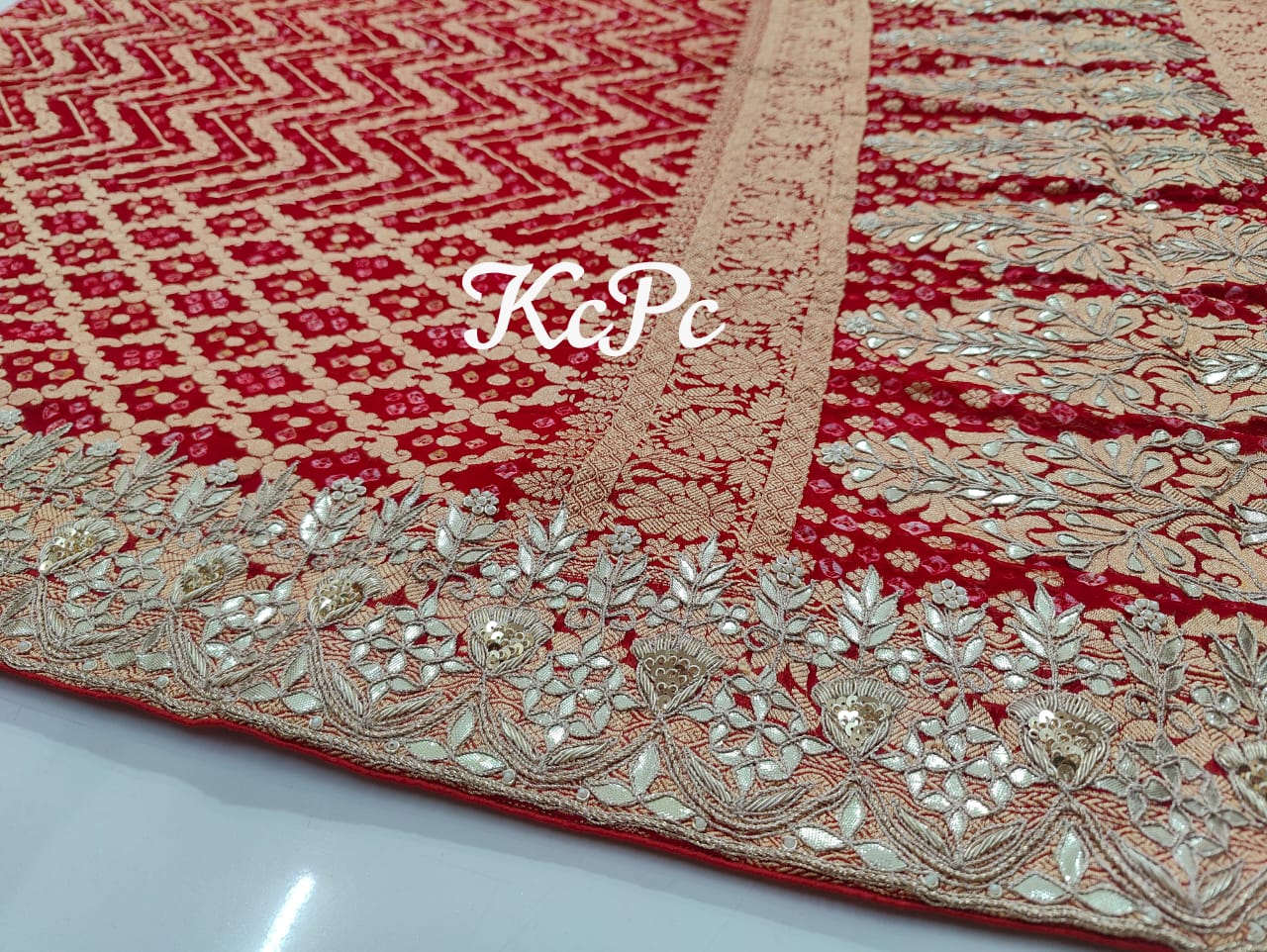 Pure Khaddi Georgette Upada Janglaw Bandhani Bridal Dupatta, KCPC,NR
