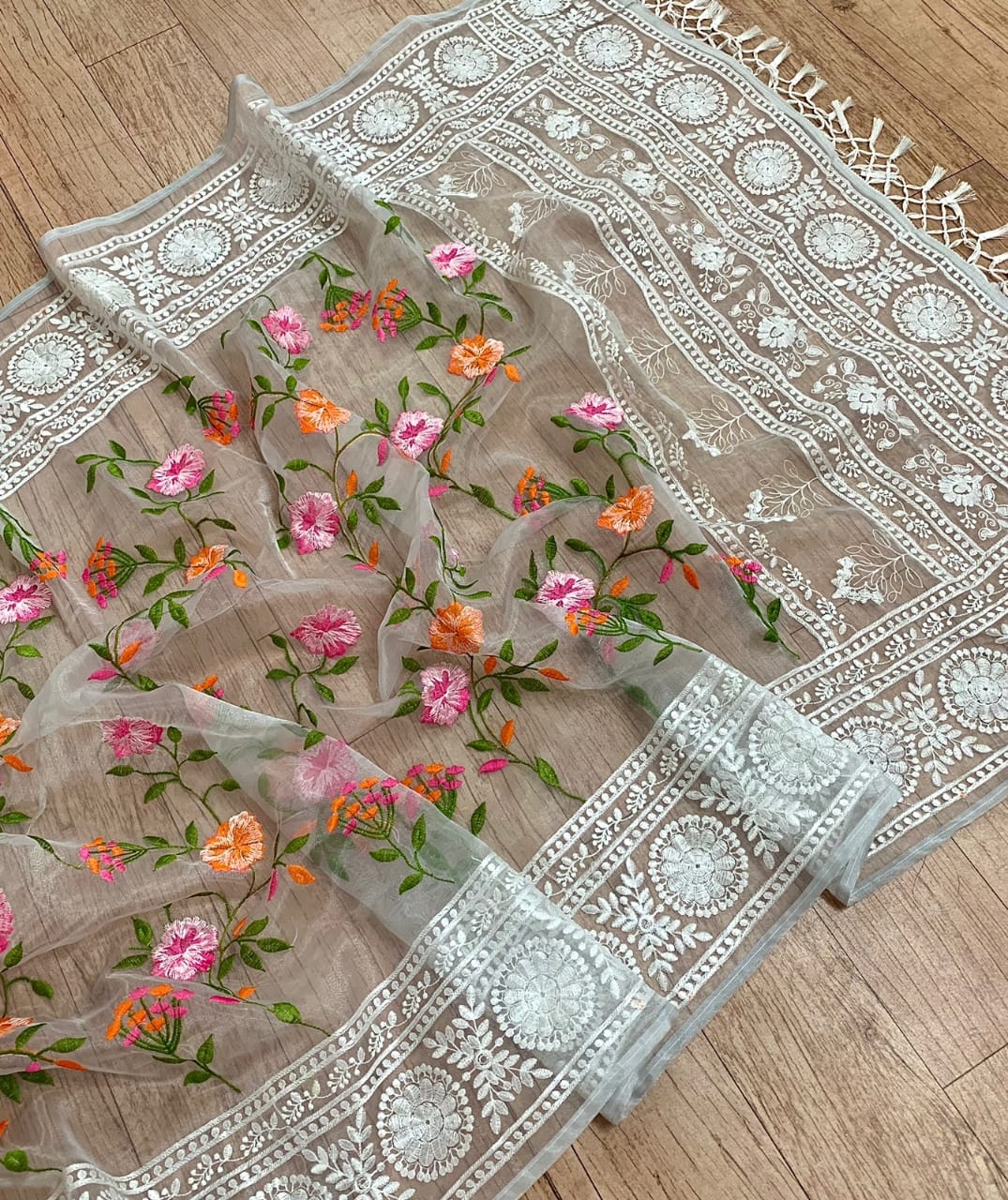 Pure organza saree with beautiful embroidery