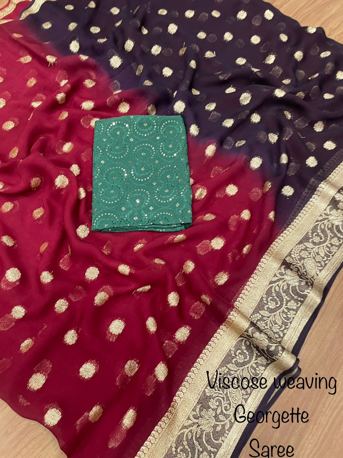 Soft Viscose weaving pure Georgette saree with zari self weaving