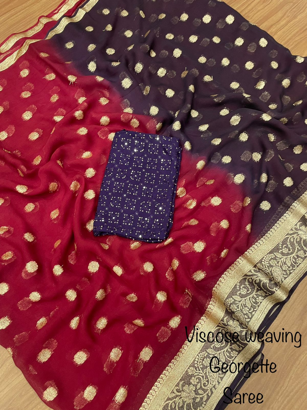 Soft Viscose weaving pure Georgette saree with zari self weaving