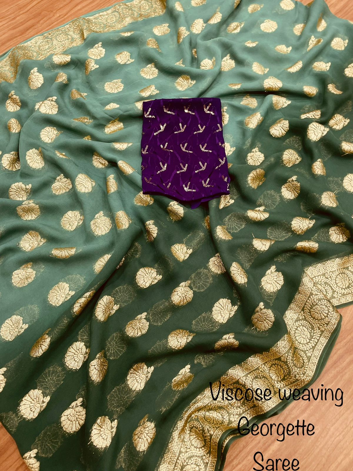 Soft Viscose weaving pure Georgette saree with zari self weaving