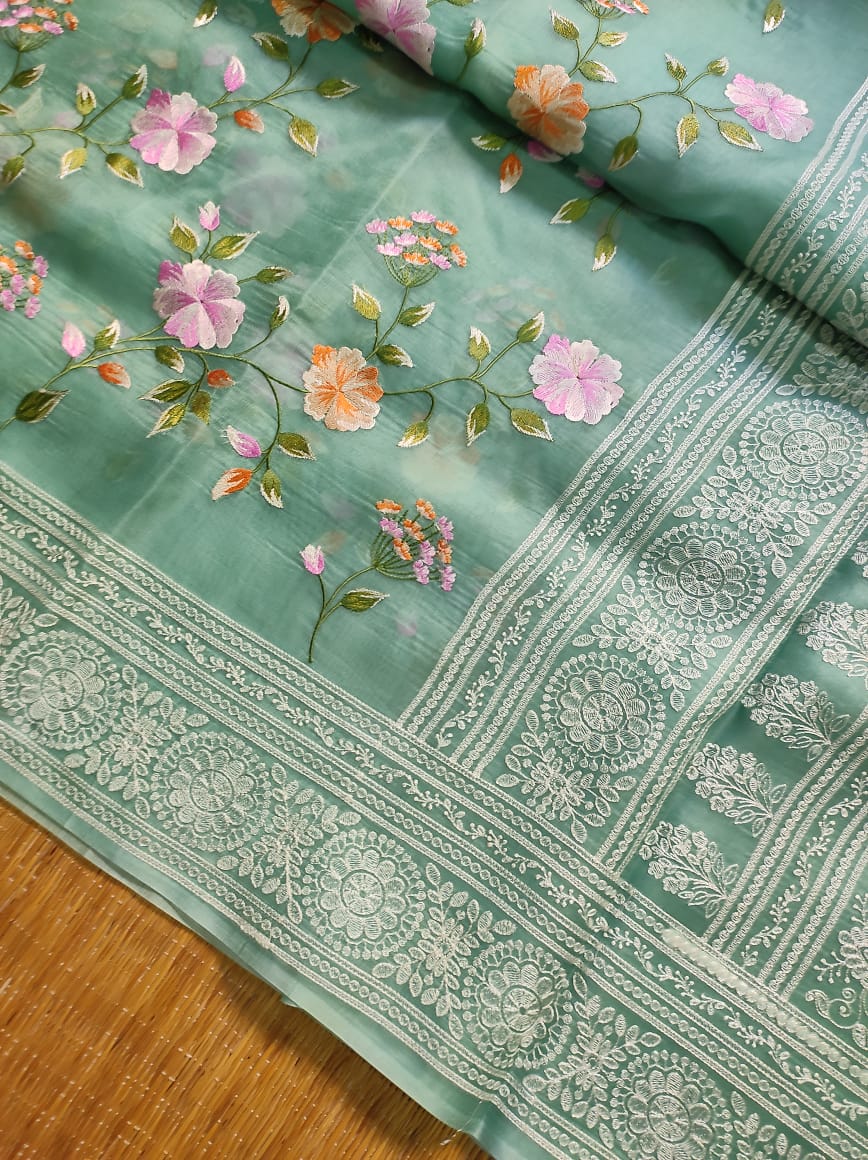 Pure organza saree with beautiful embroidery