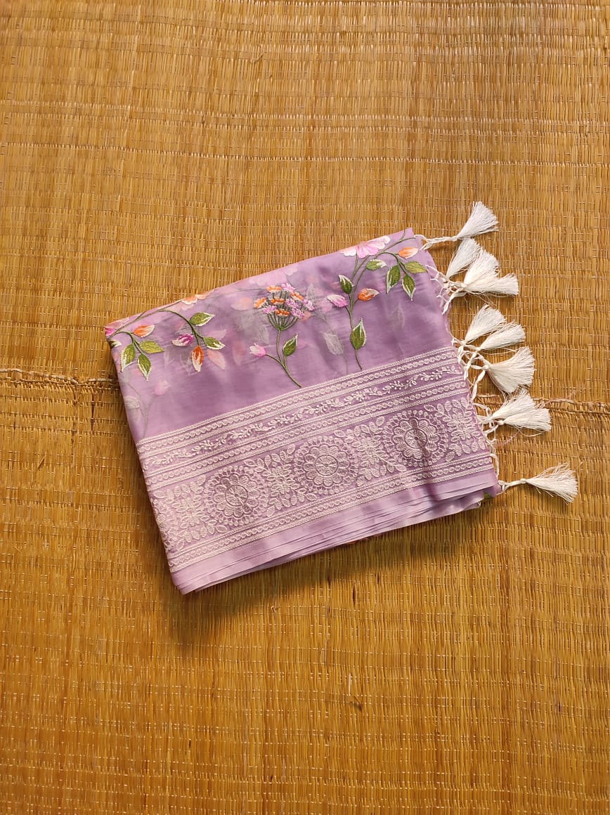 Pure organza saree with beautiful embroidery