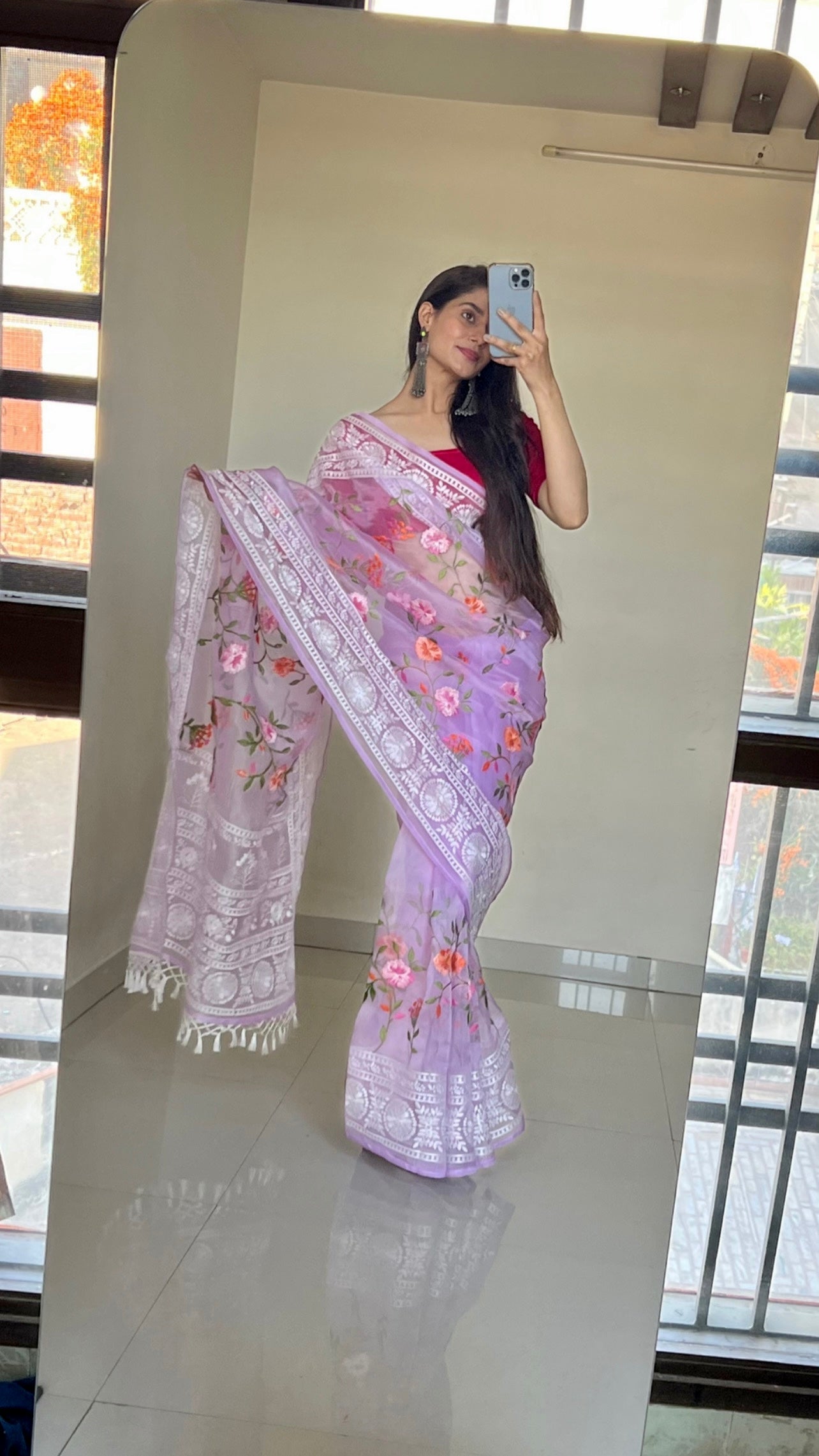 Pure organza saree with beautiful embroidery