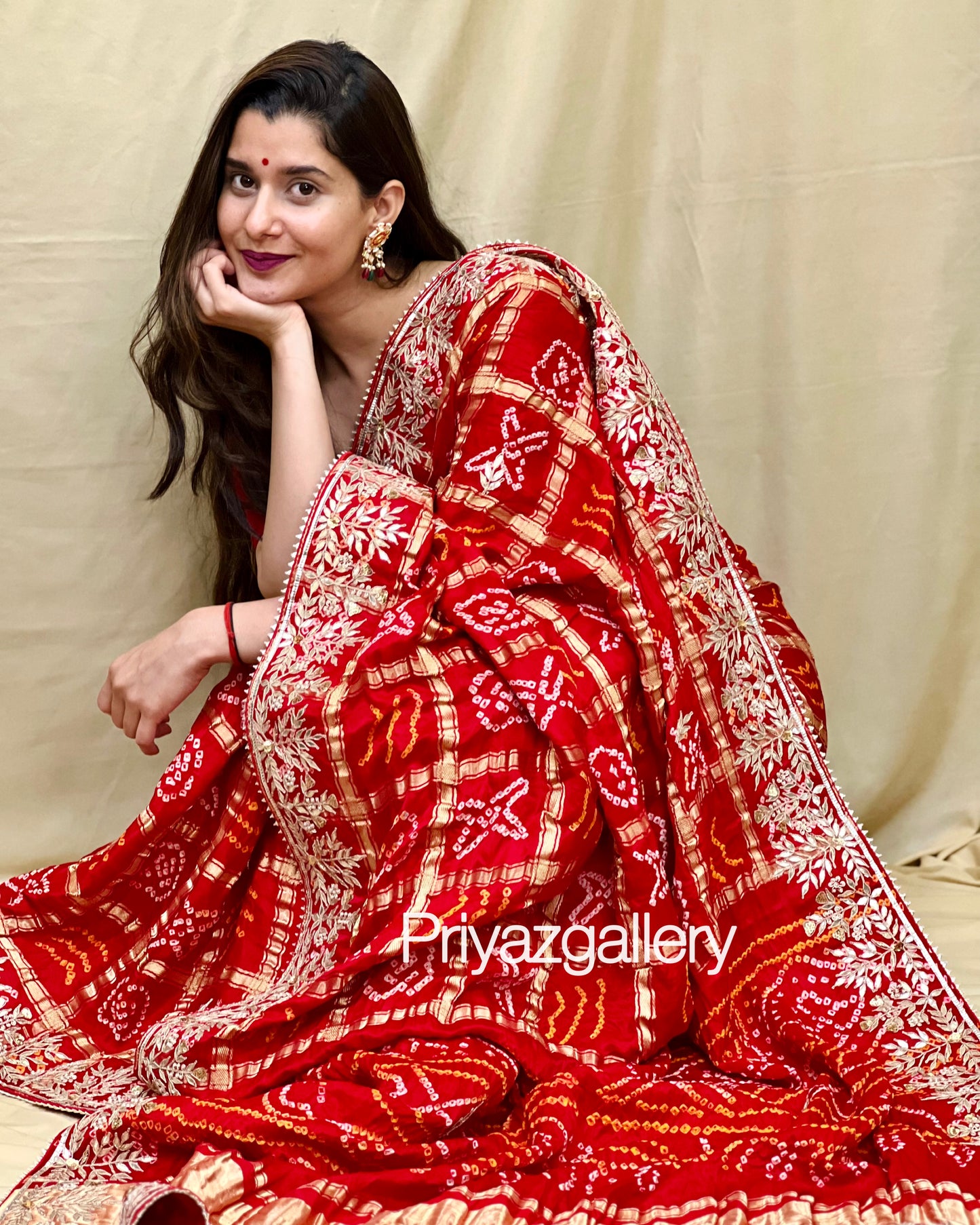Pure Gaji Silk Bandhani Ghatchola Gotapatti Saree