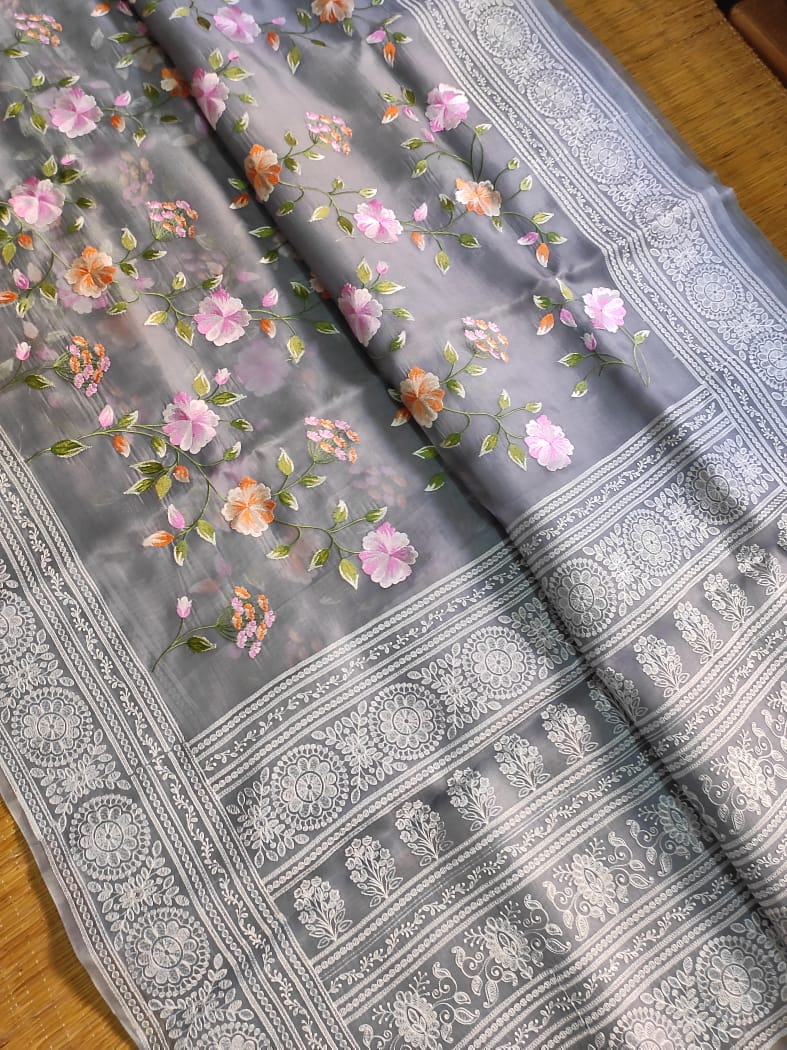 Pure organza saree with beautiful embroidery