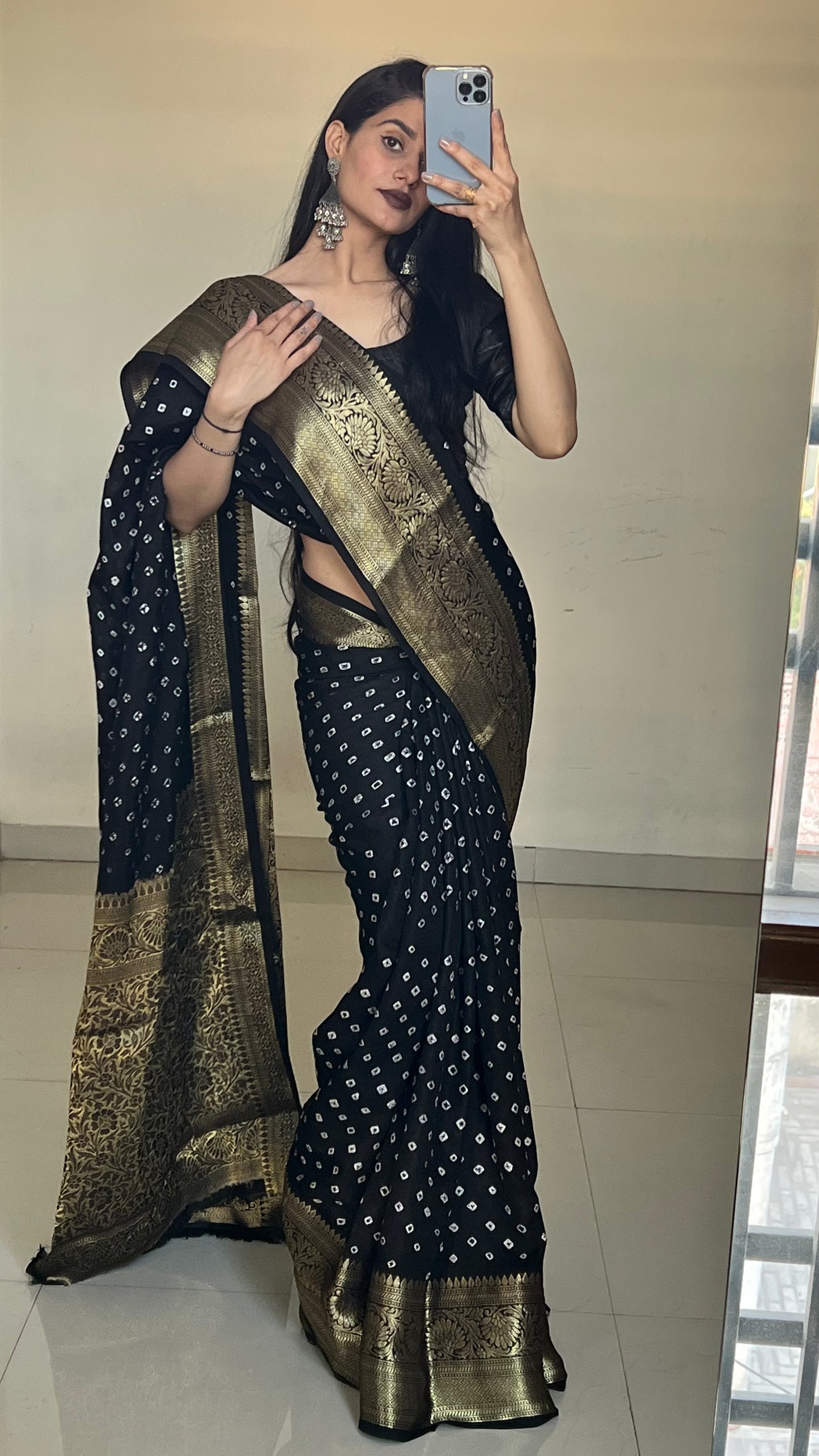 Pure bandhani silk zari weaving saree