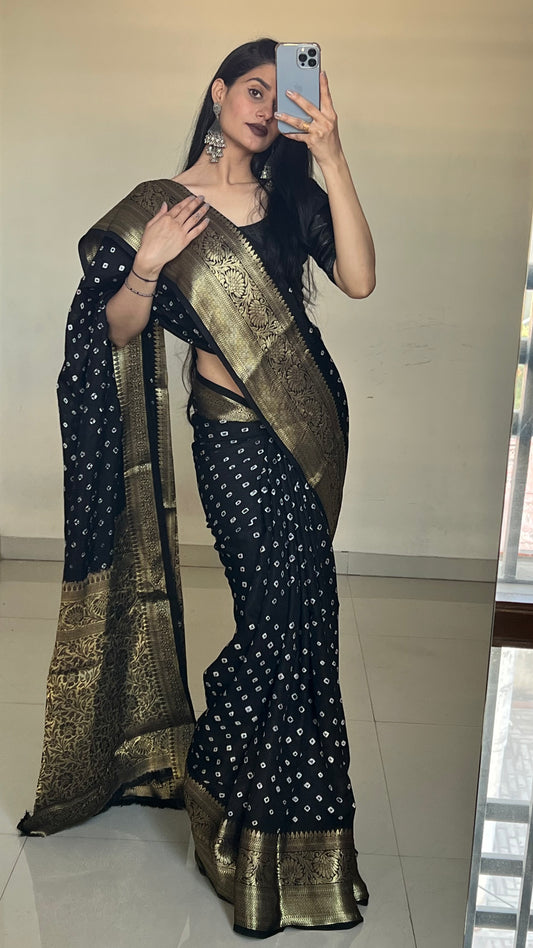 Pure bandhani silk zari weaving saree