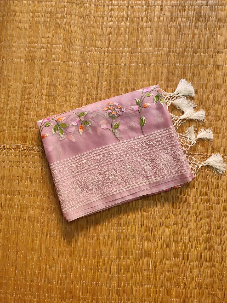 Pure organza saree with beautiful embroidery