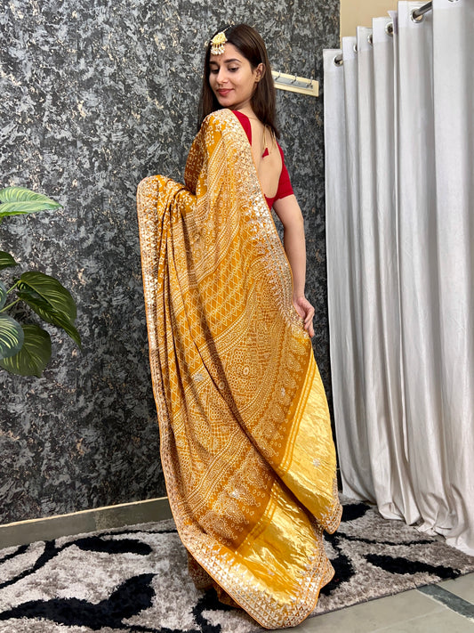 Pure gaji silk patola style Gotapatti work saree with blouse