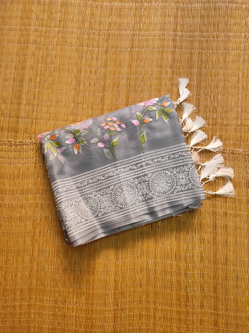 Pure organza saree with beautiful embroidery