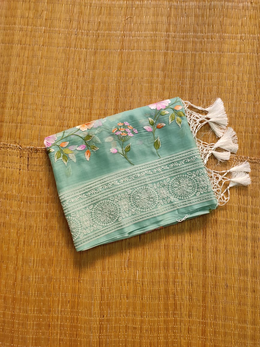 Pure organza saree with beautiful embroidery