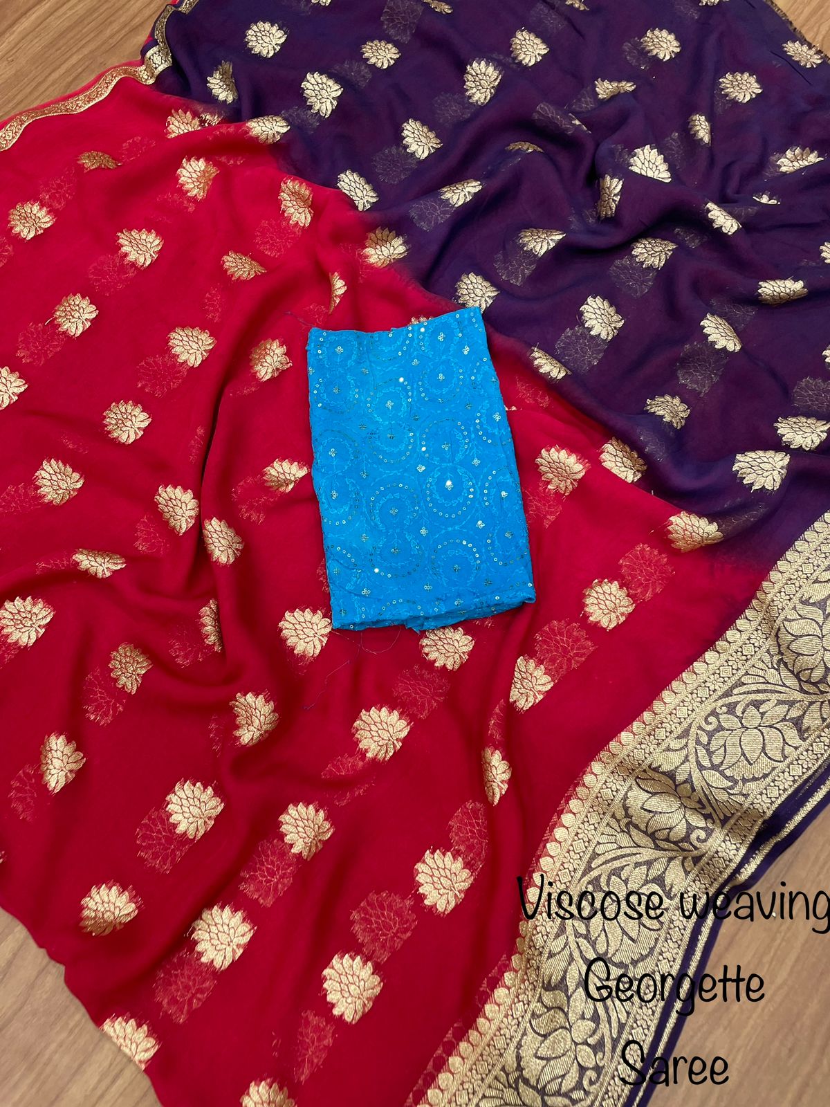 Soft Viscose weaving pure Georgette saree with zari self weaving