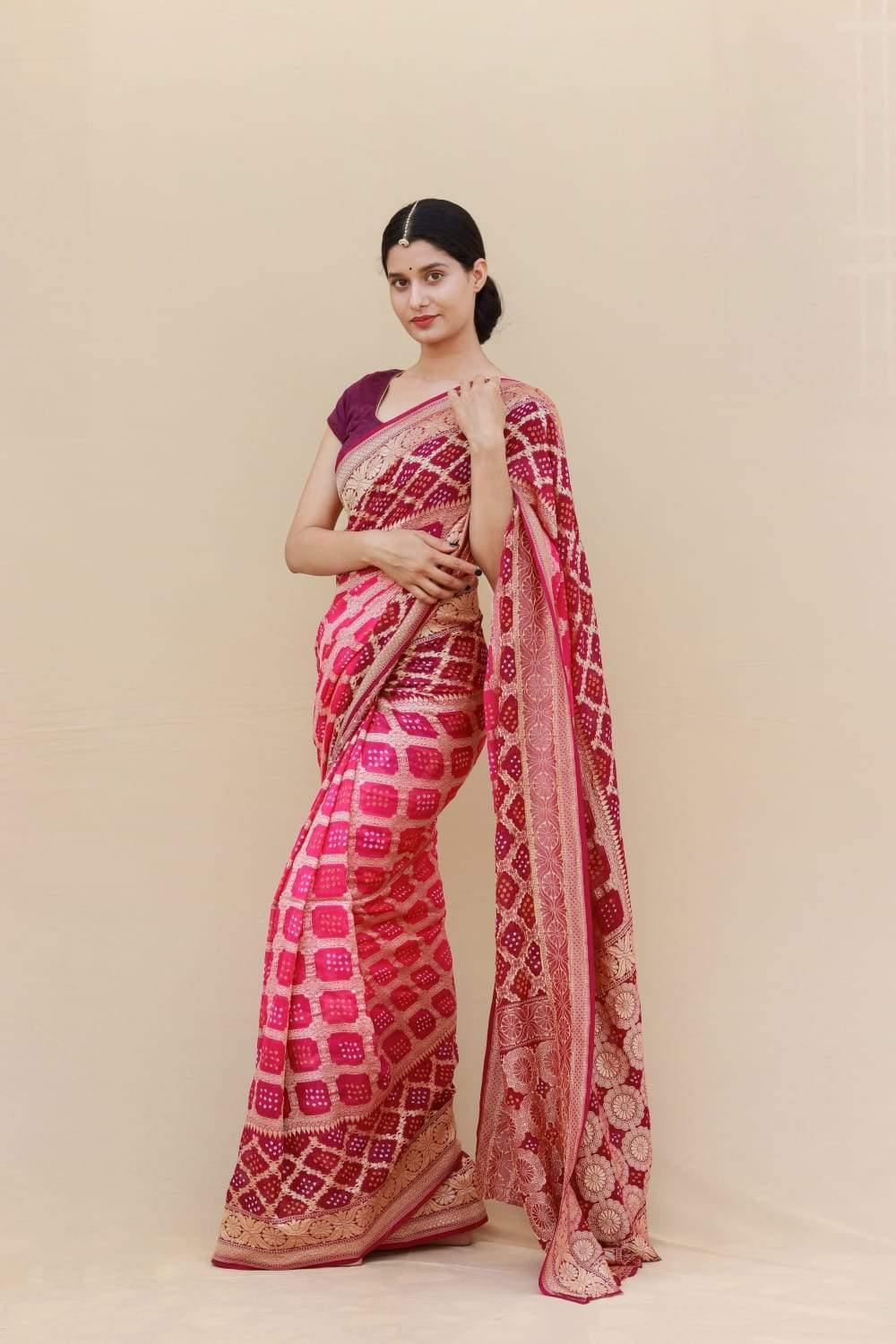 PURE BANARASI UPADA GEORGETTE RESHAM ZARI SAREE - KcPc Bandhani