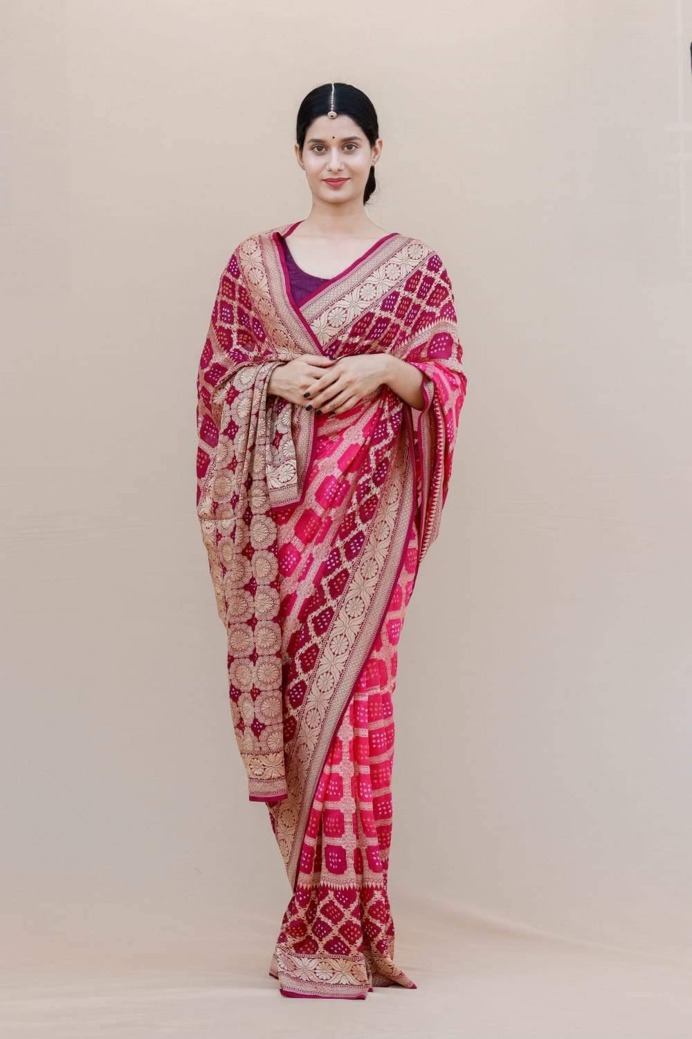 PURE BANARASI UPADA GEORGETTE RESHAM ZARI SAREE - KcPc Bandhani