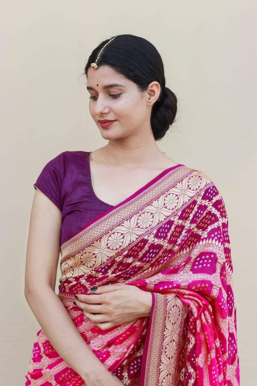 PURE BANARASI UPADA GEORGETTE RESHAM ZARI SAREE - KcPc Bandhani