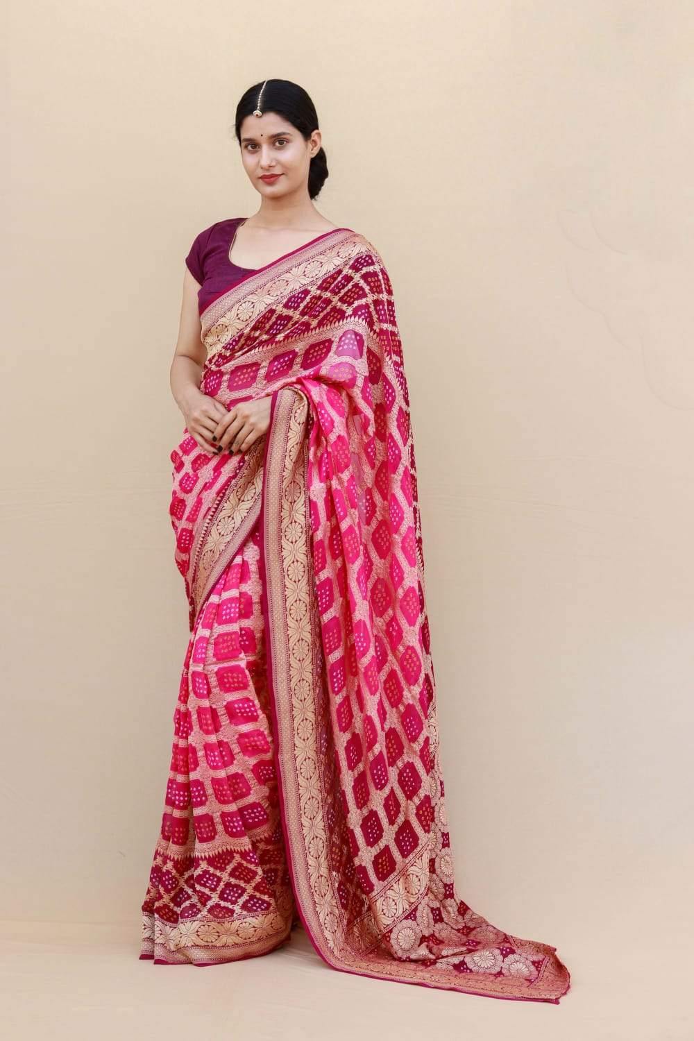 PURE BANARASI UPADA GEORGETTE RESHAM ZARI SAREE - KcPc Bandhani