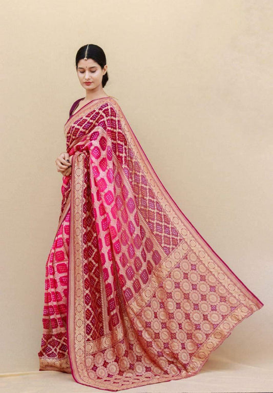 PURE BANARASI UPADA GEORGETTE RESHAM ZARI SAREE - KcPc Bandhani